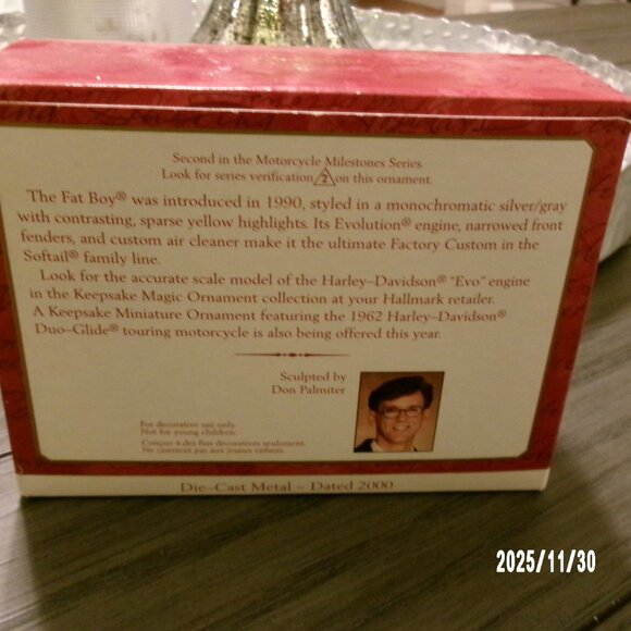NEW 2000 Hallmark Keepsake Ornament Fat Boy Harley-Davidson Collector Series #2 - Picture 2 of 5
